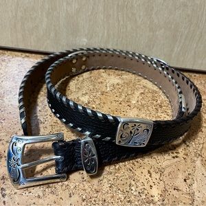 Brighton Women’s Black Leather Belt With Floral Silver Toned Accents Sz 34